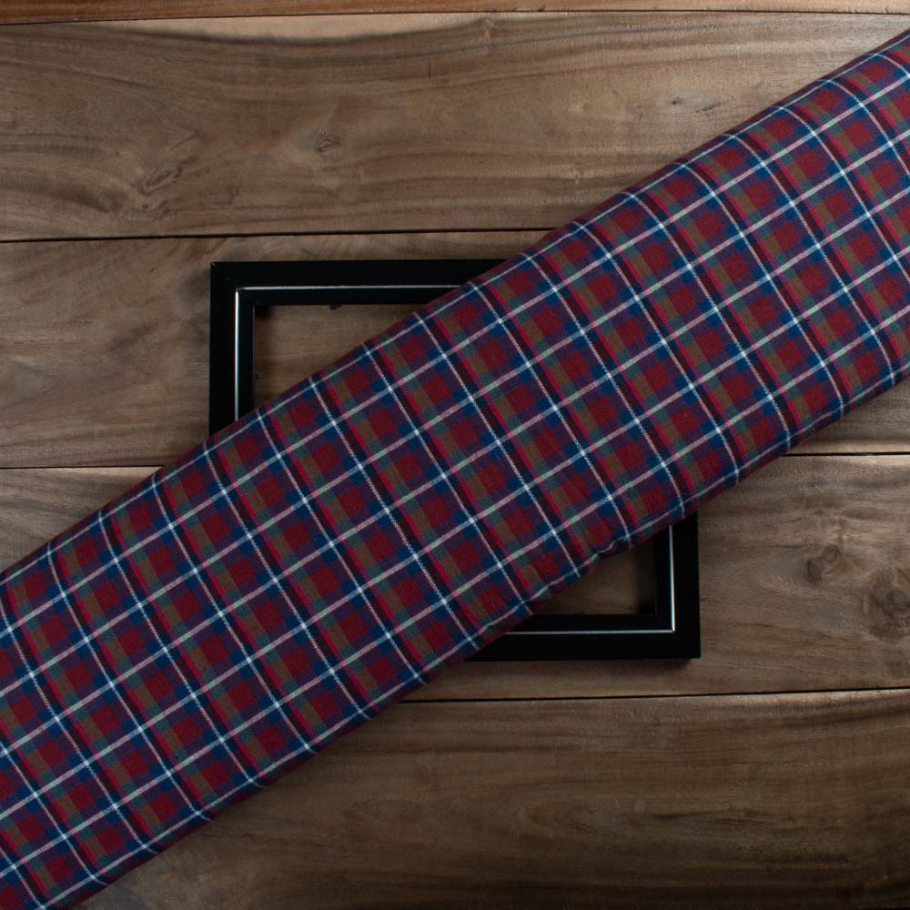 Multicolour Check Cotton & Khadi 200 GSM Handwoven Fabric
