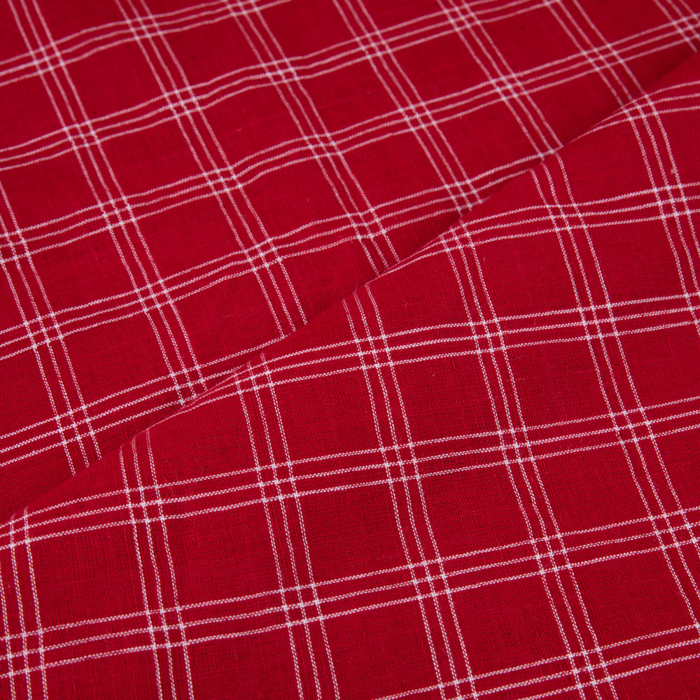 CHECK RED PURE COTTON 95 GSM HANDWOVEN FABRIC