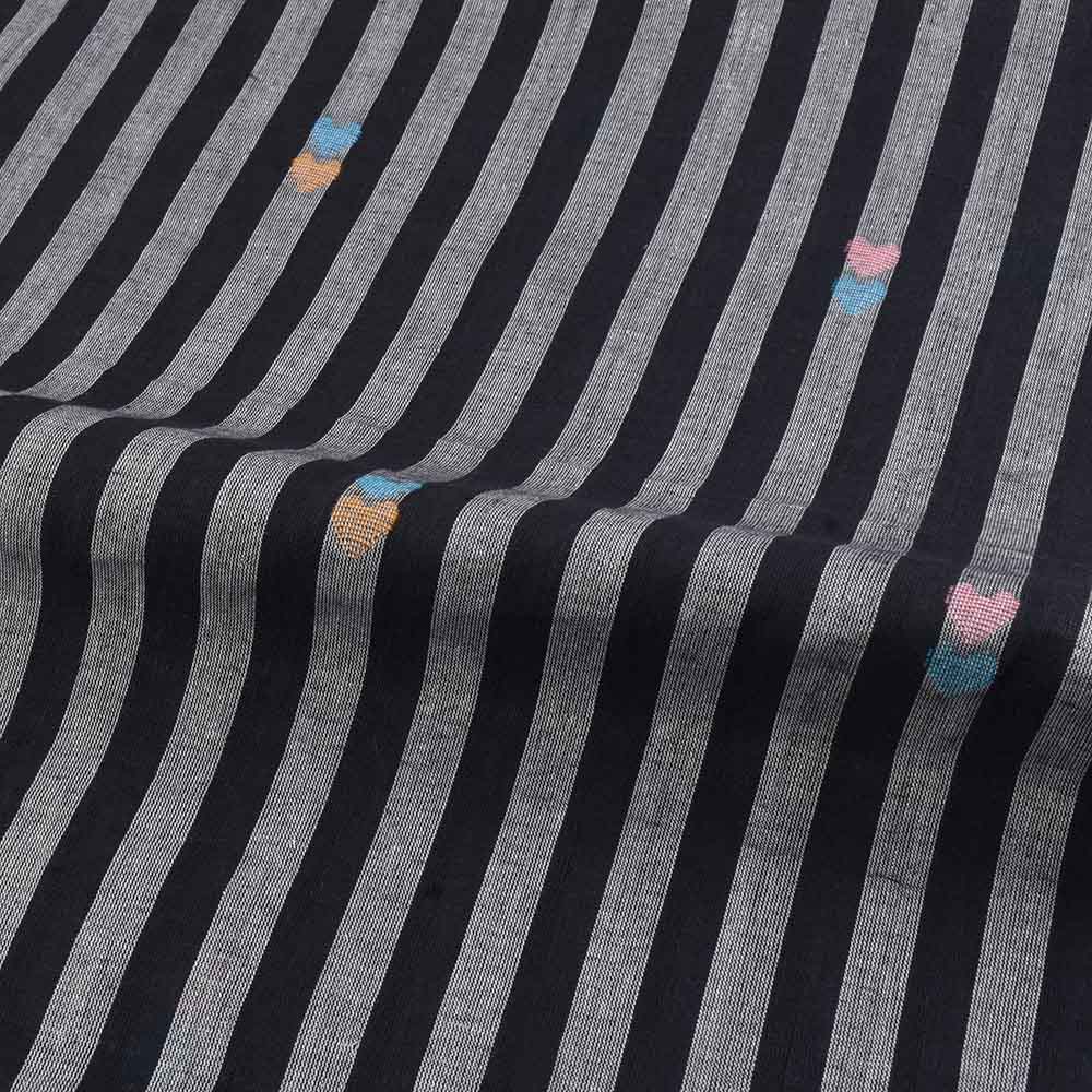 STRIPE BLACK WHITE JAMDANI PURE COTTON 62 GSM HANDWOVEN FABRIC