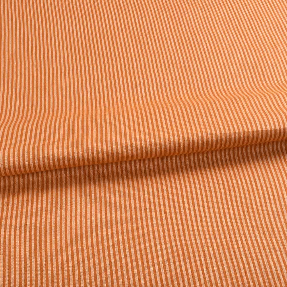 STRIPE BROWN & WHITE PURE COTTON 69 GSM HANDWOVEN FABRIC L8