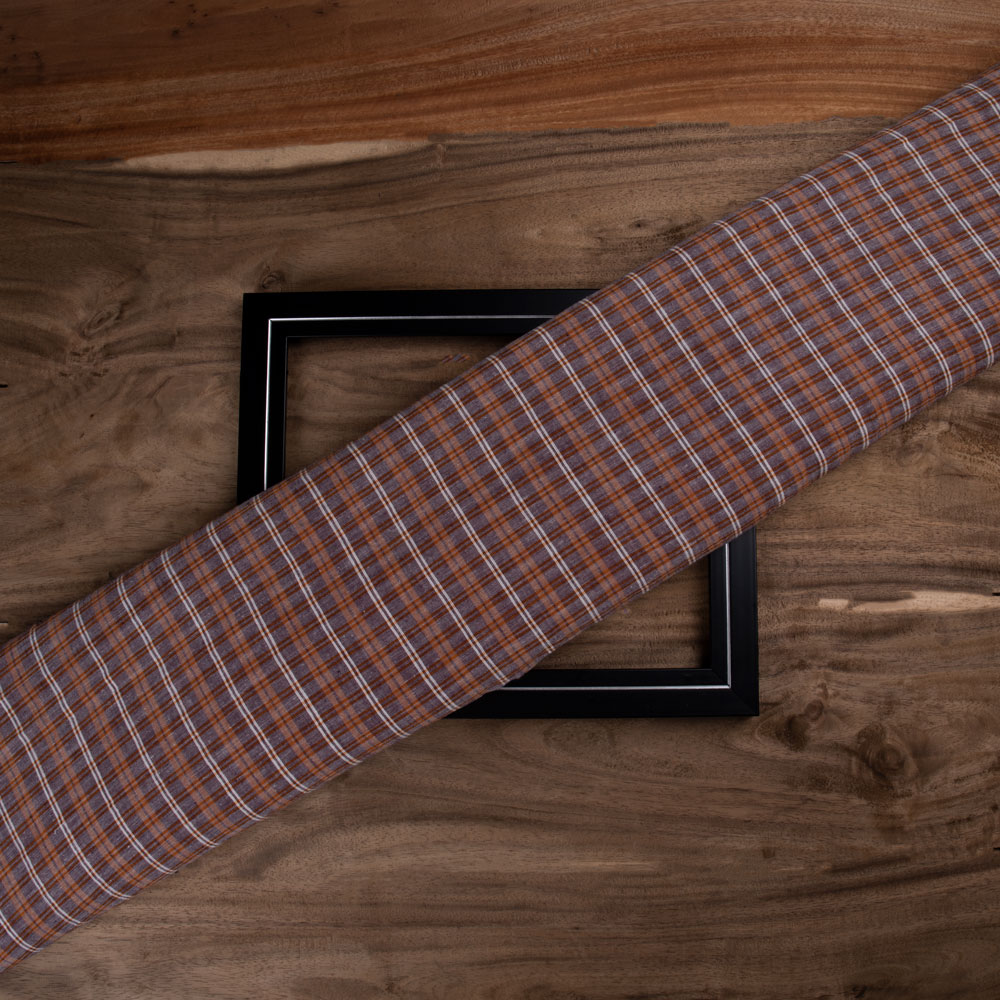 Check Plum & Brown Pure Cotton 66 GSM Handwoven Fabric