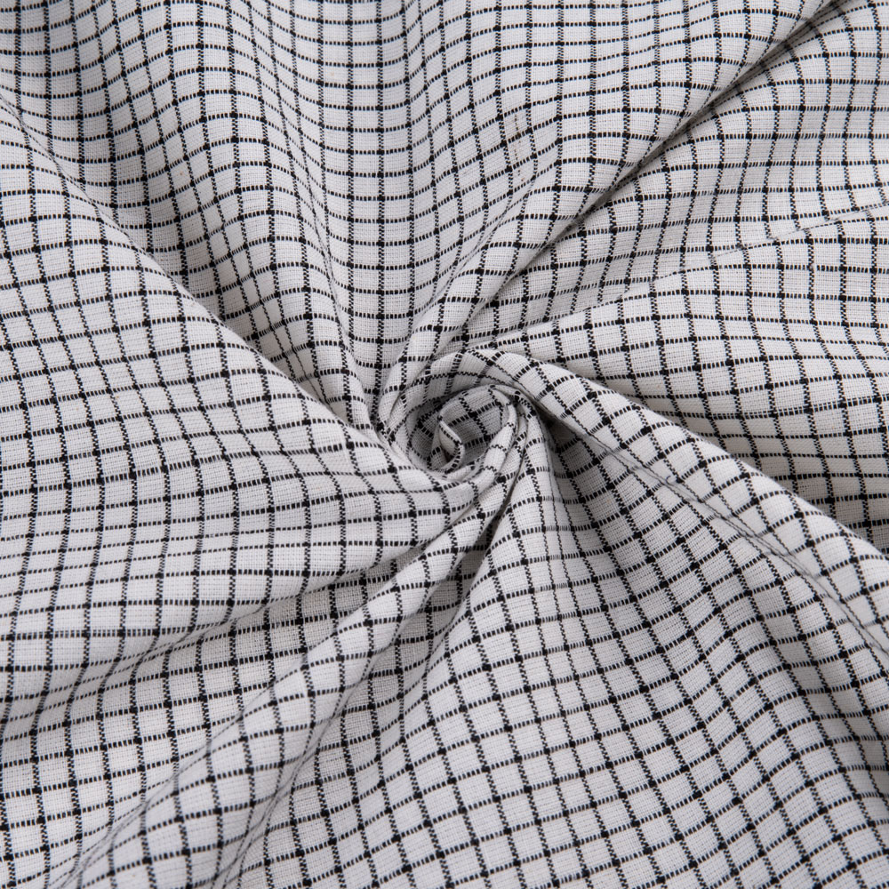 Check White & Black Pure Cotton 116 GSM Handwoven Fabric