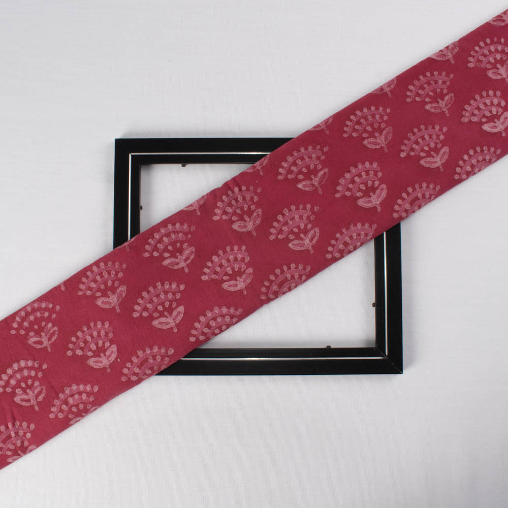 Natural Babool Gond Red Block Printed Organic Khadi 174 GSM Handwoven Fabric