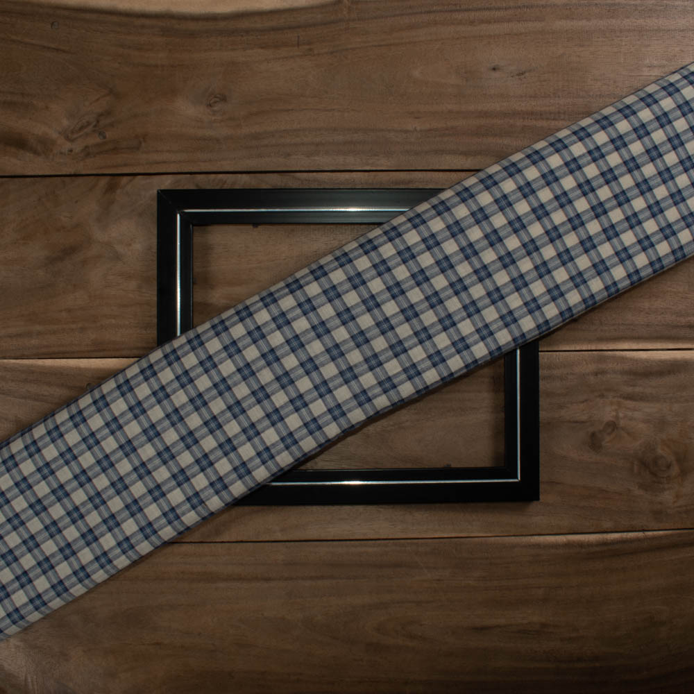 Check Blue Off White Pure Cotton 60 GSM Handwoven Fabric