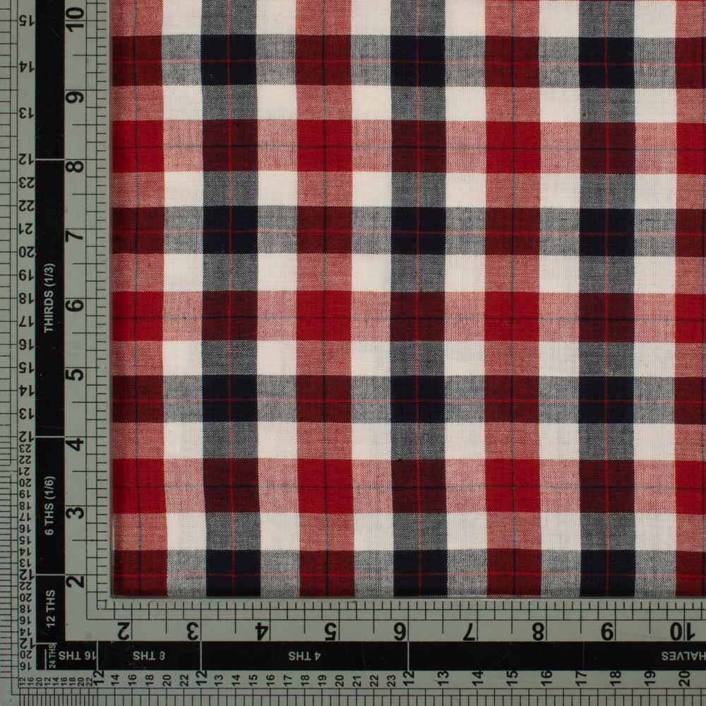 Check Red Black & White Pure Cotton Handwoven Fabric