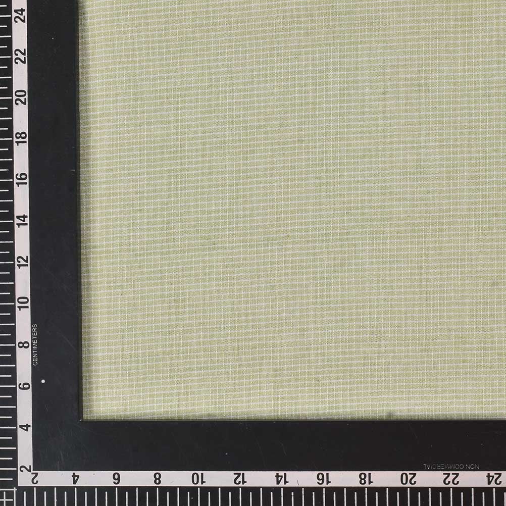CHECK LIGHT GREEN PURE COTTON 93 GSM HANDWOVEN FABRIC D16