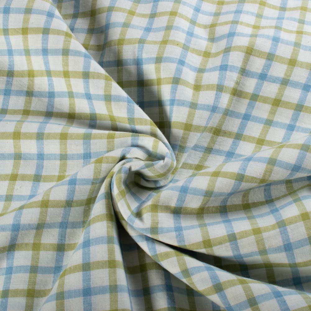 Check White Blue Brown 95 GSM Pure Cotton Handwoven Fabric 840