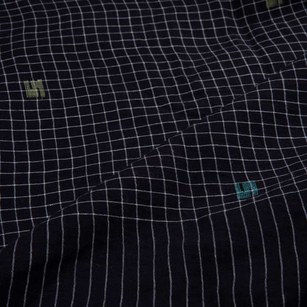GEOMETRIC CHECK BLACK JAMDANI HANDWOVEN COTTON 60 GSM FABRIC