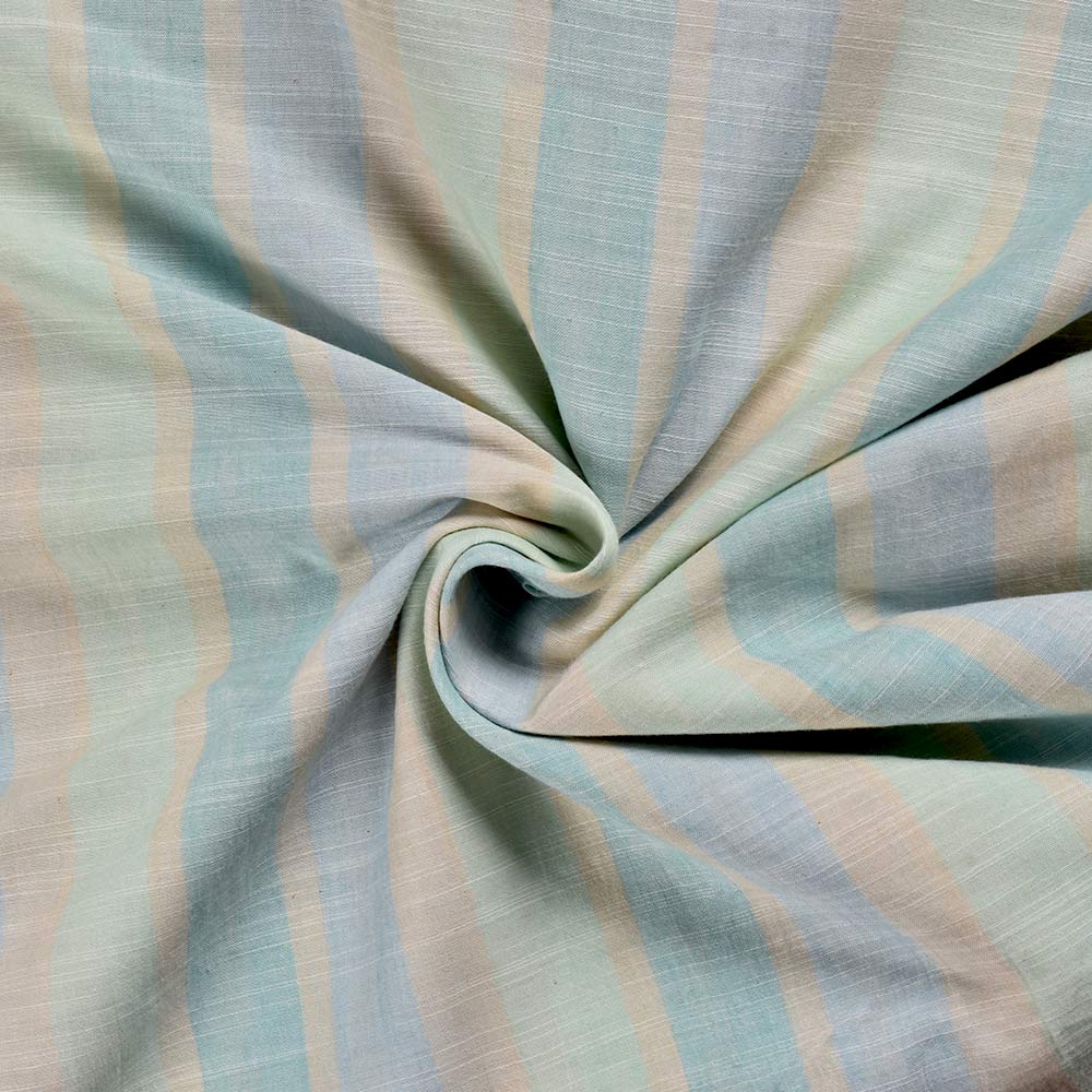 Stripe Blue & Beige Slub Cotton 87 GSM Handwoven Fabric