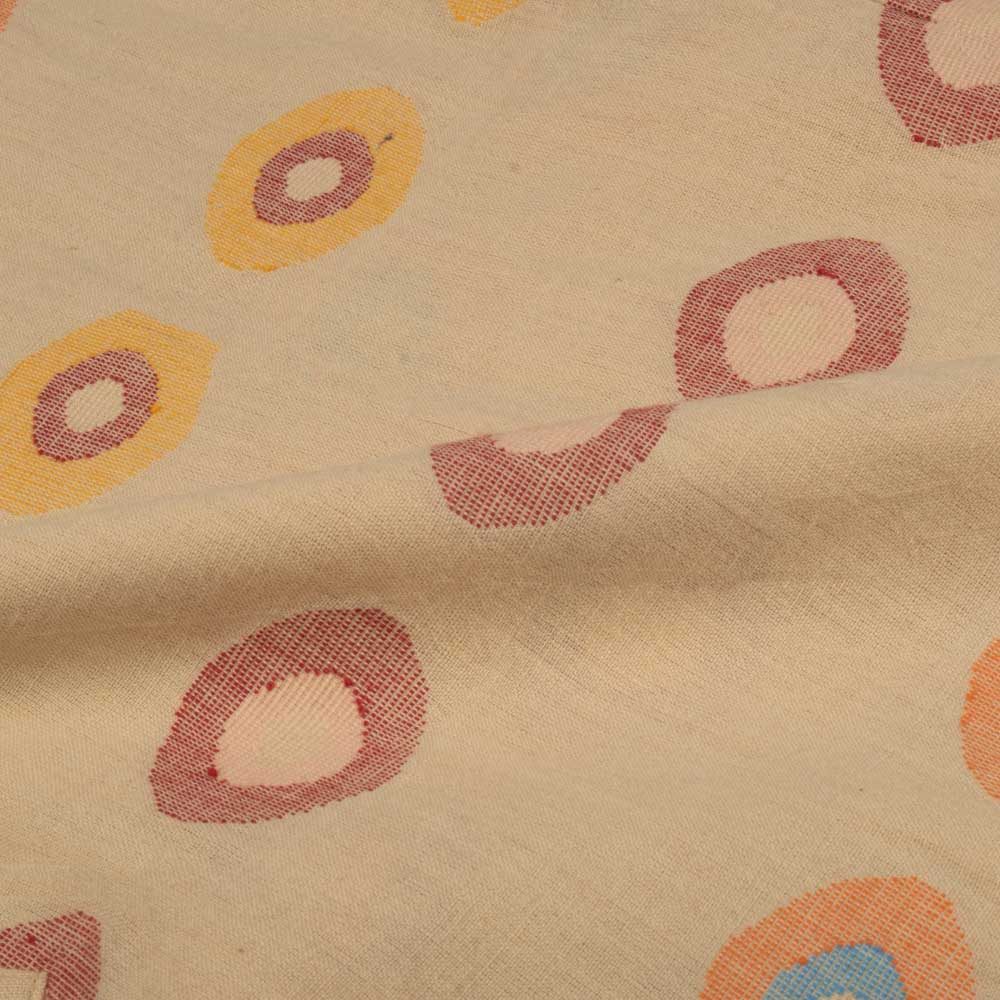 Abstract Beige Jamdani Pure Cotton 100 GSM Handwoven Fabric