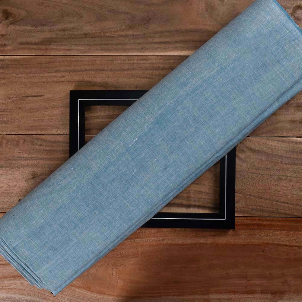 Chambray Light Teal Khadi Cotton 115 GSM Handwoven Fabric