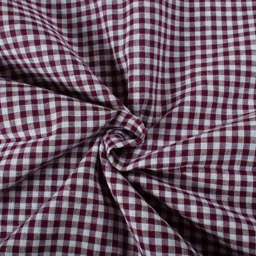 Check White & Magenta Pure Cotton 95 GSM Handwoven Fabric