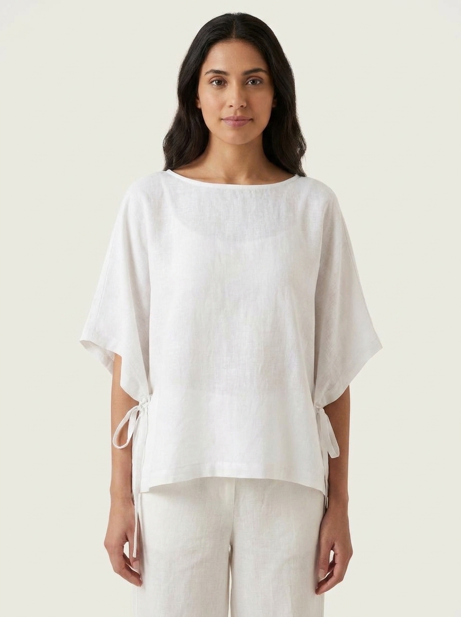 Short Dropped Shoulder Panel Tied Top With Boat Neck