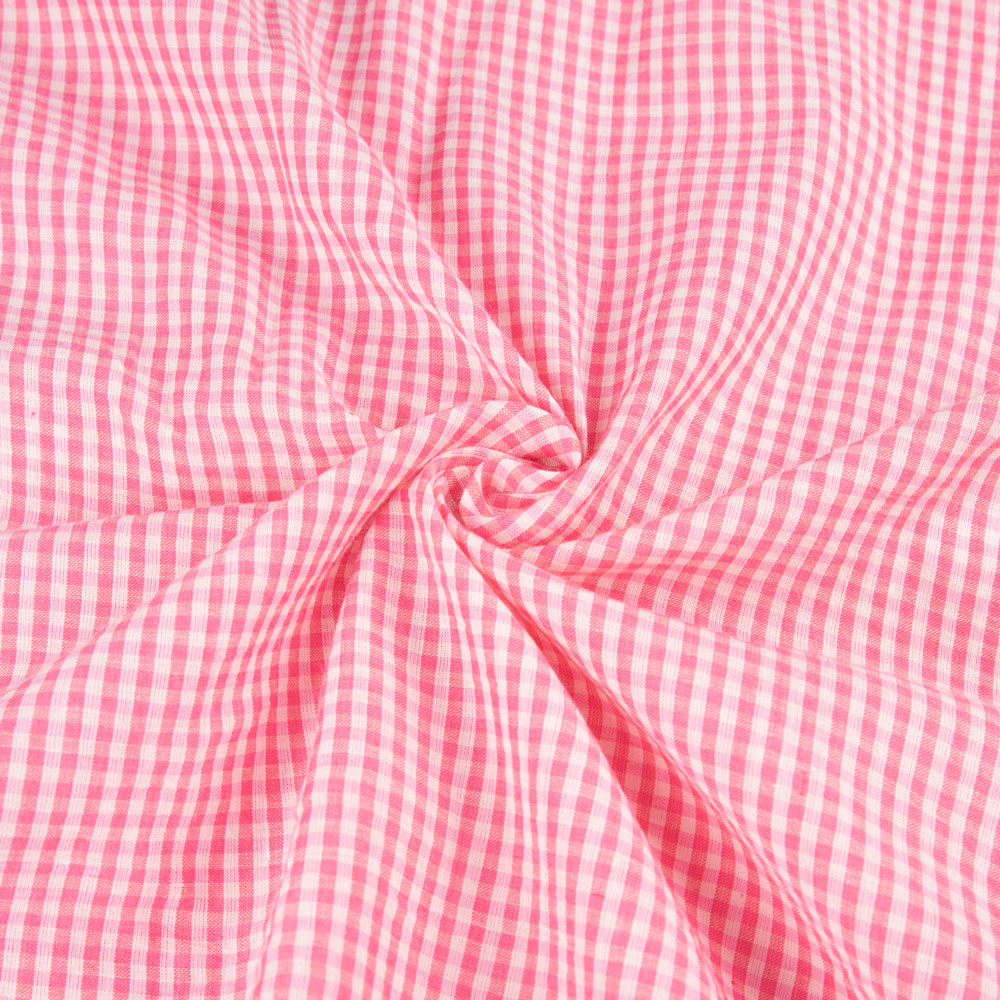 Check Pink Pure Cotton 58 GSM Handwoven Fabric