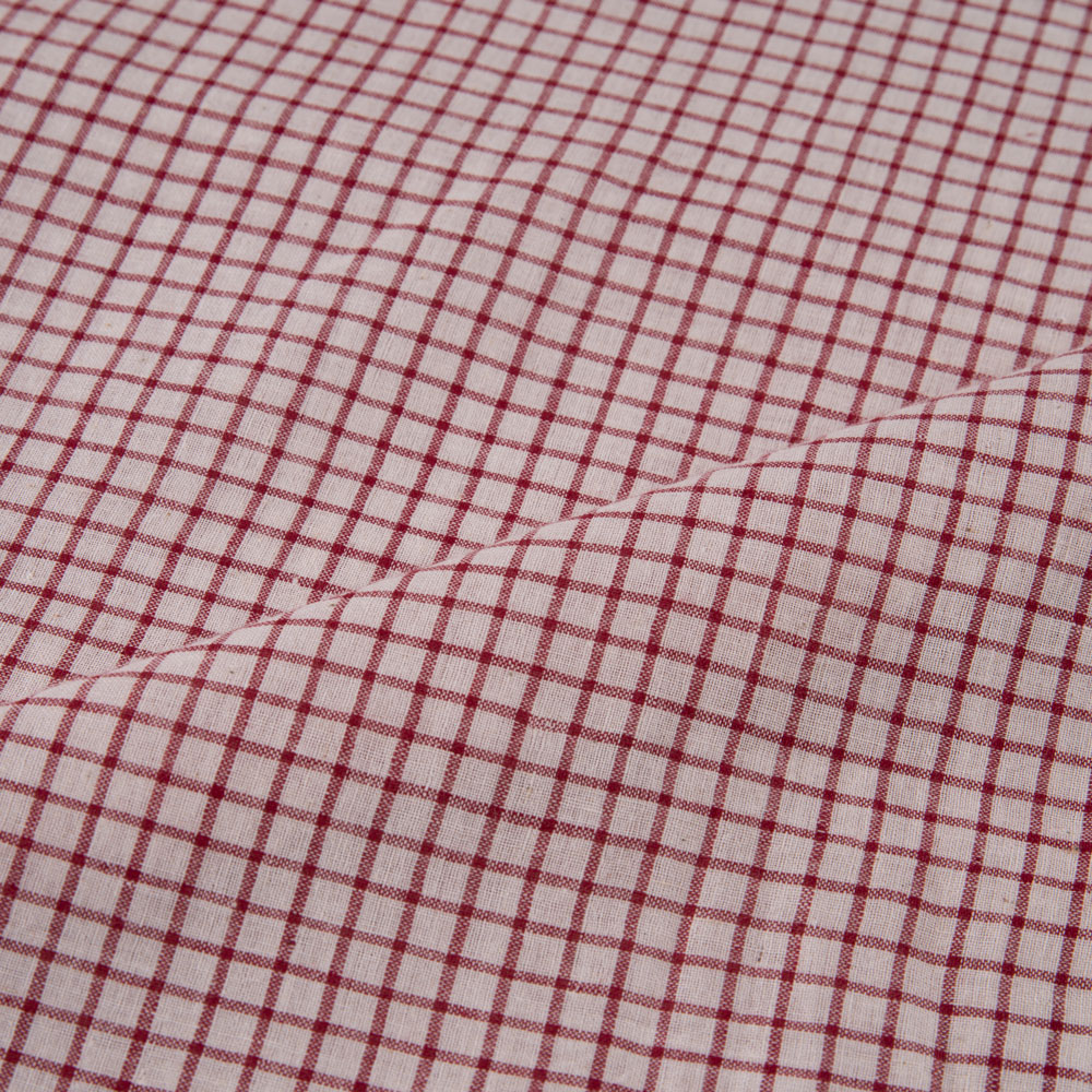 CHECK RED & WHITE PURE COTTON 67 GSM HANDWOVEN FABRIC