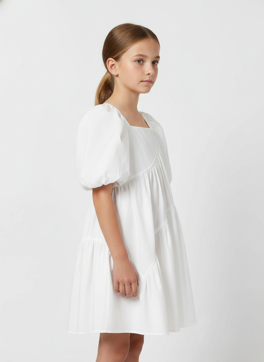Asymmetric Stitched Gathered Kids Dress