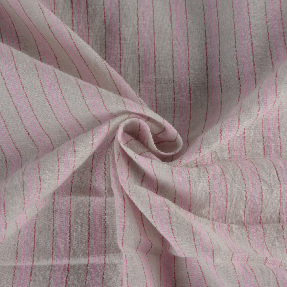 Stripe Pink & Off White Pure Cotton 60 GSM Handwoven Fabric