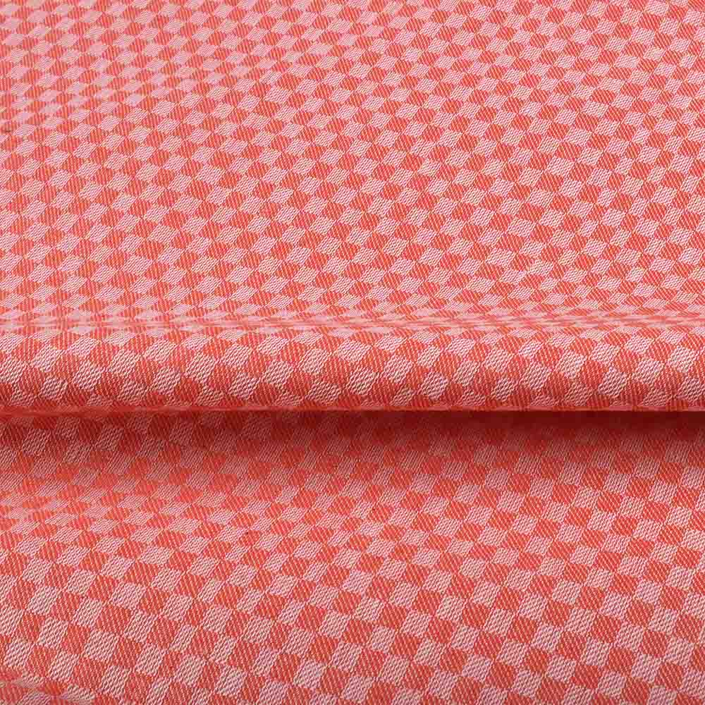 CHECK WHITE ORANGE & RED TWILL PURE COTTON 100 gsm HANDWOVEN FABRIC