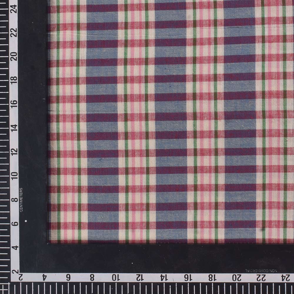 CHECK MULTICOLOR PURE COTTON 68 GSM HANDWOVEN FABRIC 379