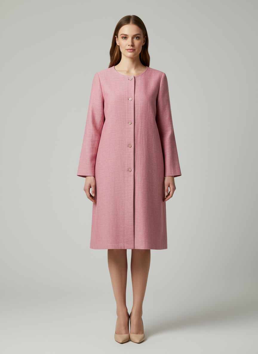 Plain Coat with Front Continuous Placket- Round Neck- Knee Length