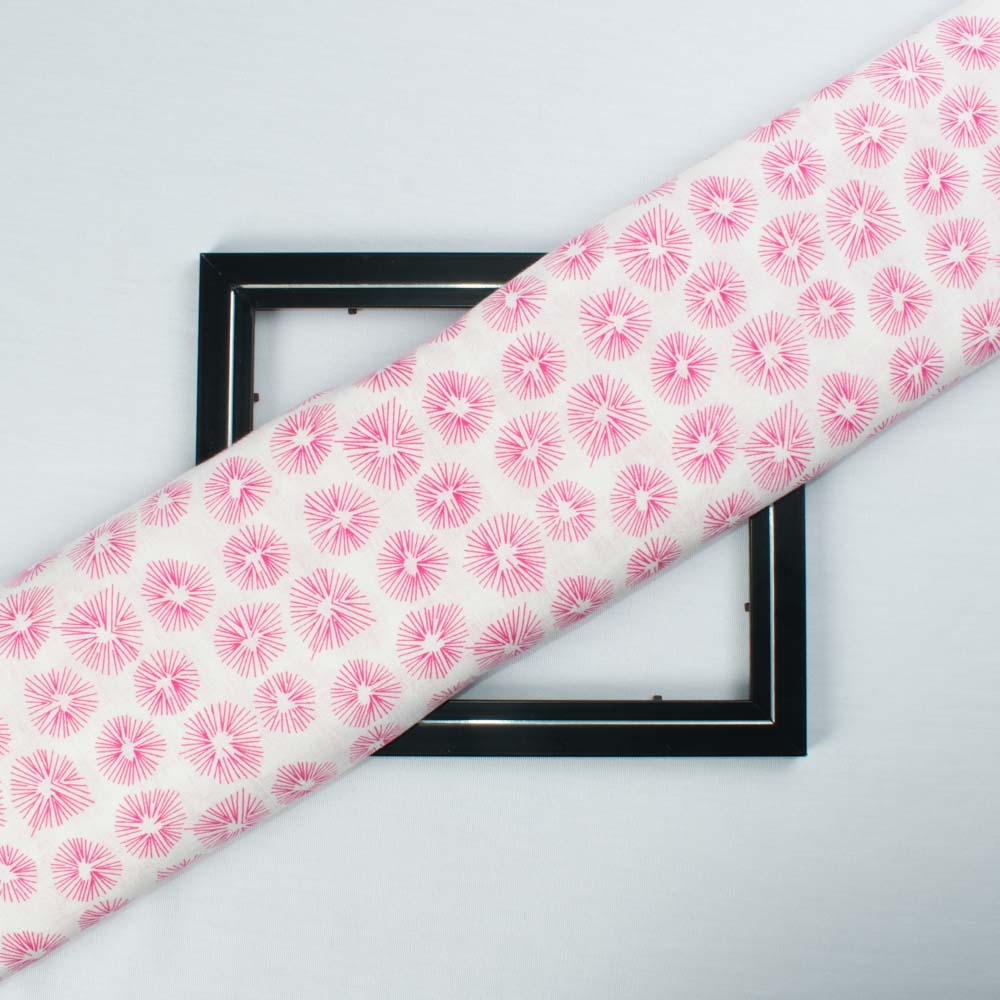 Abstract Pink Screenprinted Pure Khadi 90 GSM Handwoven Fabric