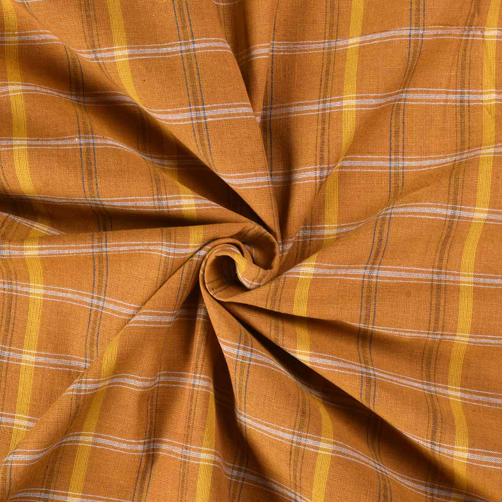 Check Mustard Yellow Pure Cotton 95 GSM Handwoven Fabric