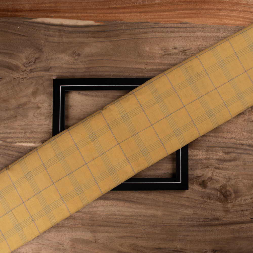 Check Mustard Yellow Pure Cotton 60 GSM Handwoven Fabric
