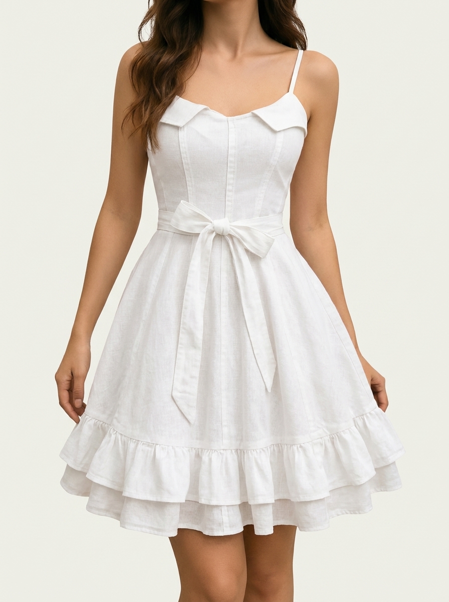 Ruffled Dress With Waist Tie