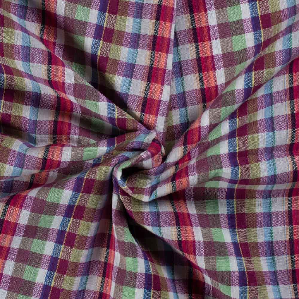 Multicolour Check Cotton & Khadi Blend 120 GSM Handwoven Fabric