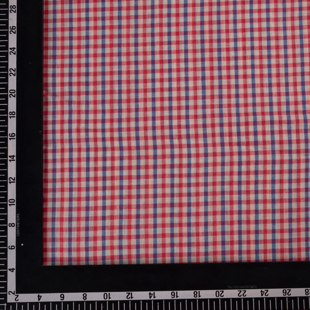 CHECK RED & BLUE PURE COTTON 94 GSM HANDWOVEN FABRIC