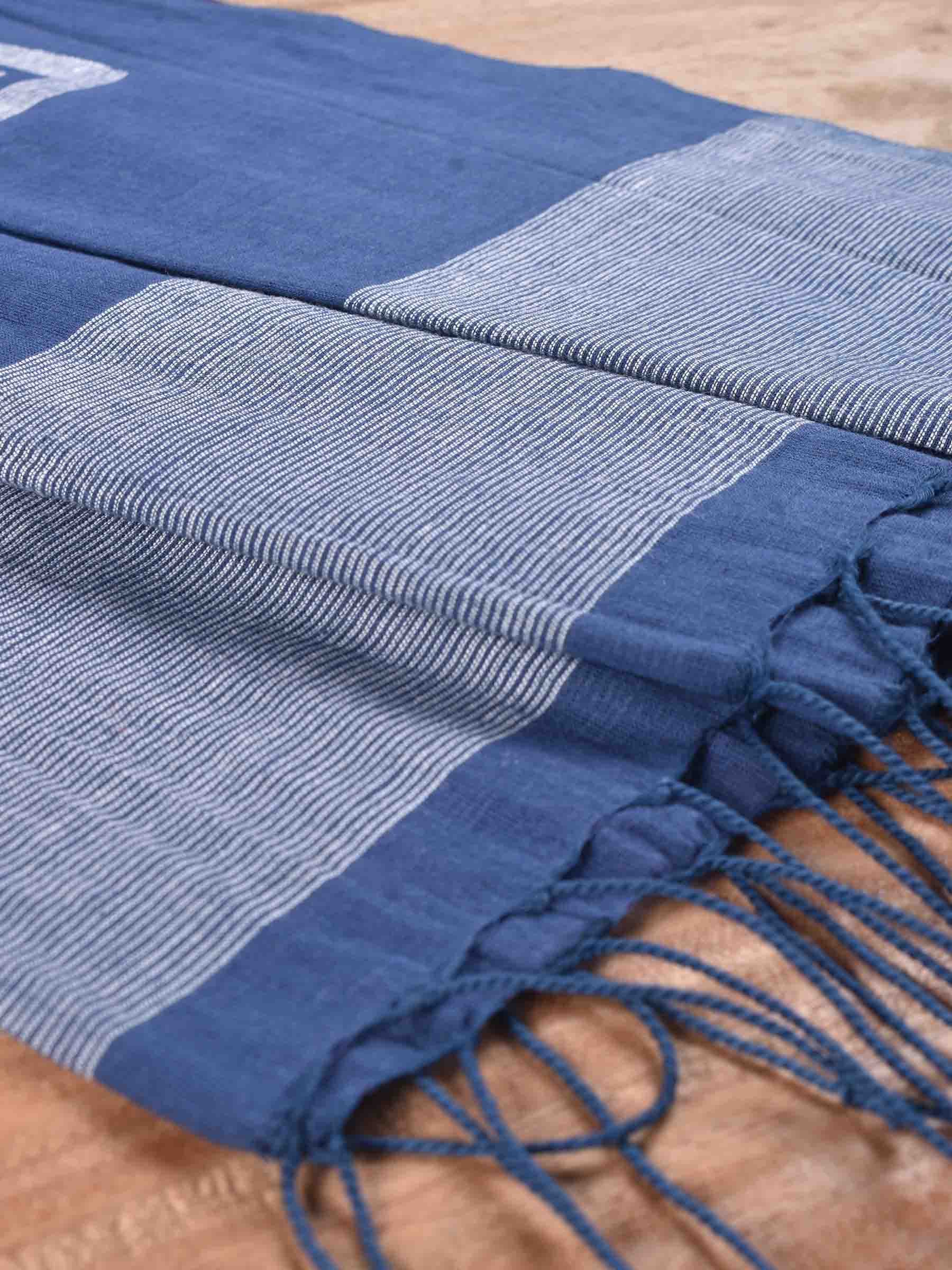 GEOMETRIC BLUE HANDWOVEN PURE COTTON SCARF 130
