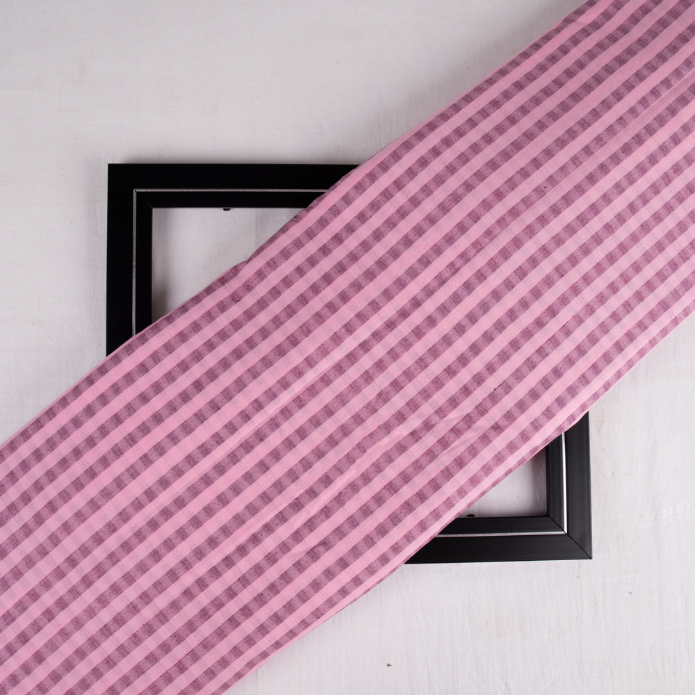 Stripe Pink Pure Cotton 87 GSM Handwoven Fabric 76
