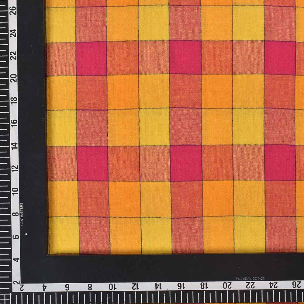 CHECK YELLOW PINK PURE COTTON 92 GSM HANDWOVEN FABRIC 572