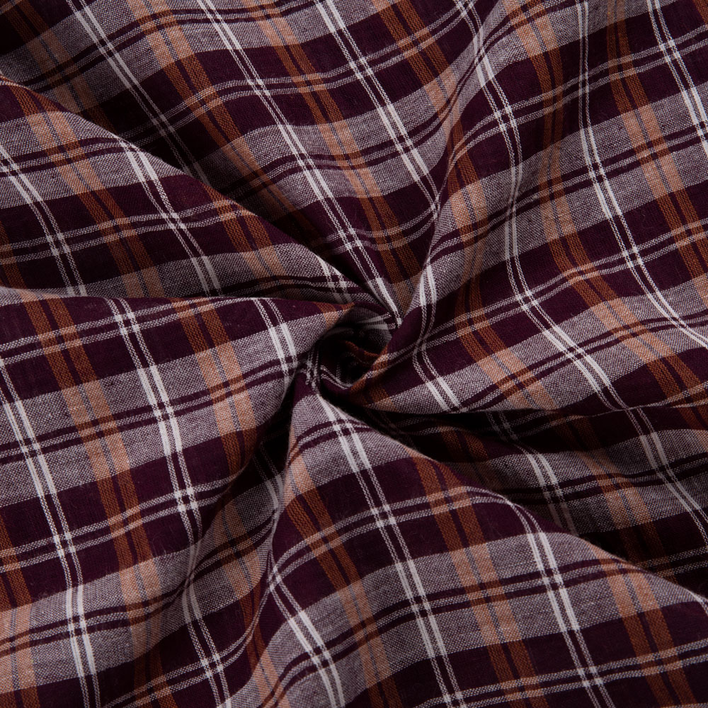 Check Deep Plum & Orange Pure Cotton 70 GSM Handwoven Fabric