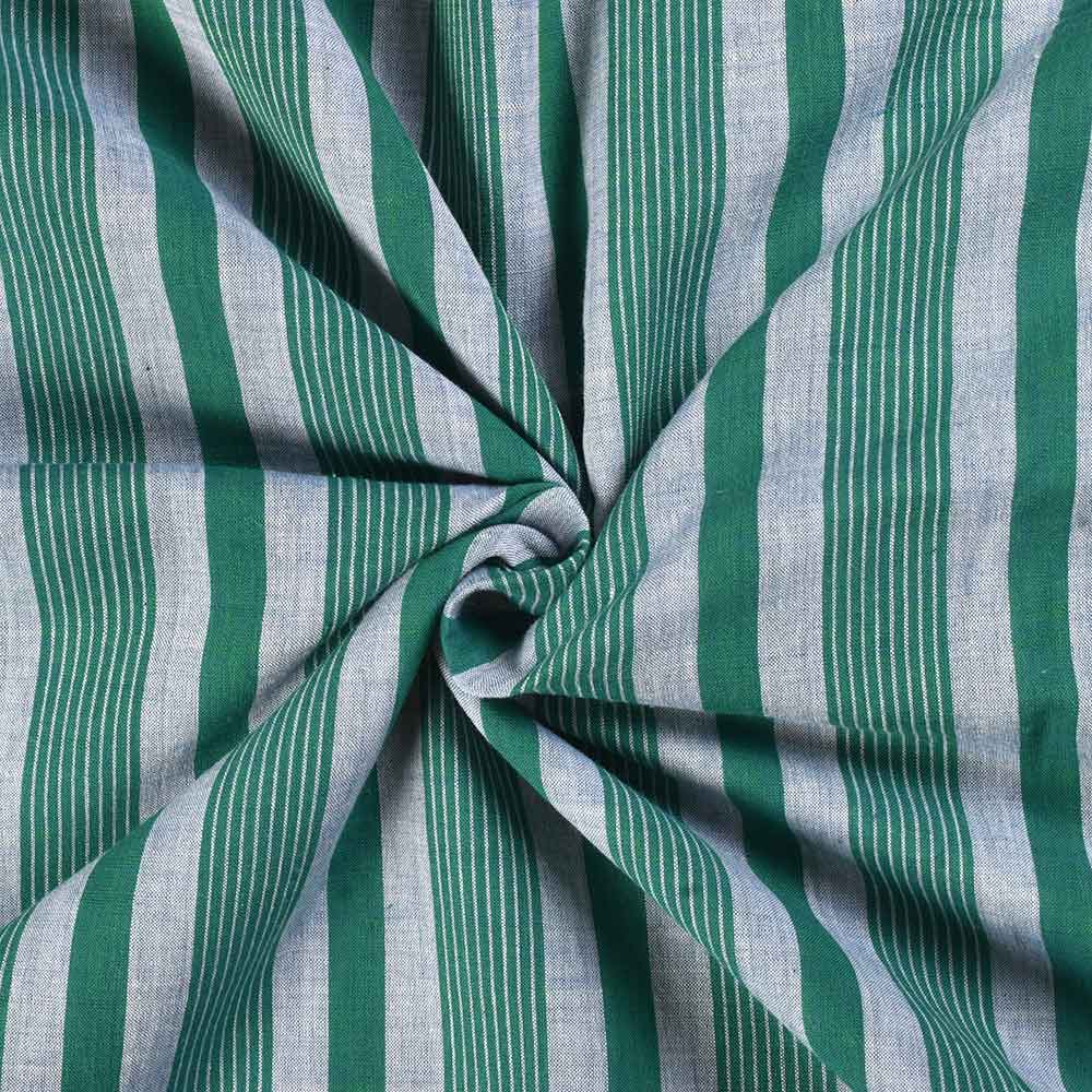 Stripe Green & White Pure Cotton 75 GSM Handwoven Fabric