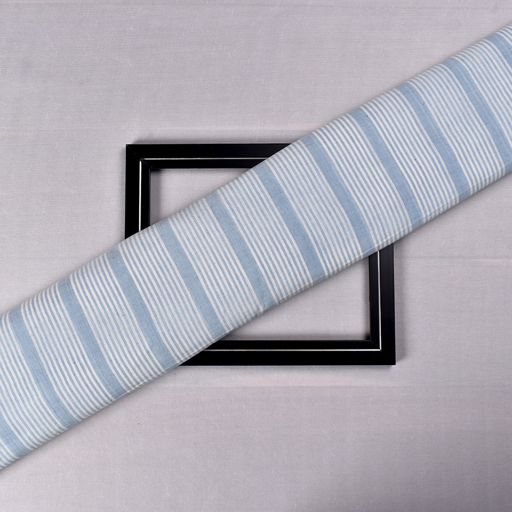 Stripe Light Blue Natural Indigo Dyed 62 GSM Handwoven Fabric