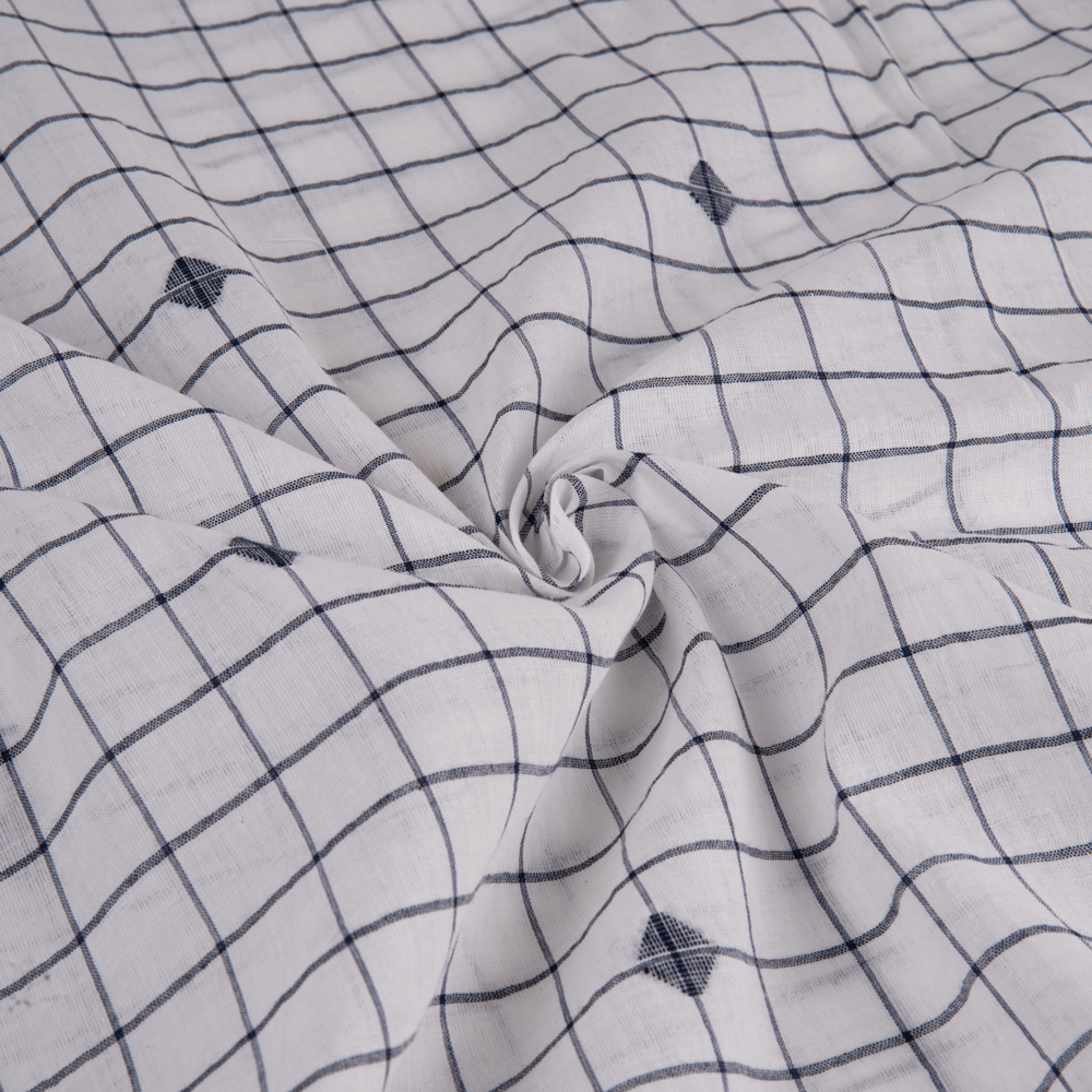 Geometric Check White Jamdani Handwoven Cotton 55 GSM Fabric