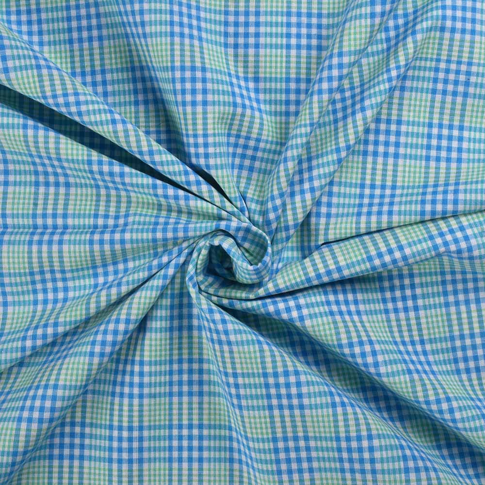 Check Blue & Green Pure Cotton 90 GSM Handwoven Fabric 442