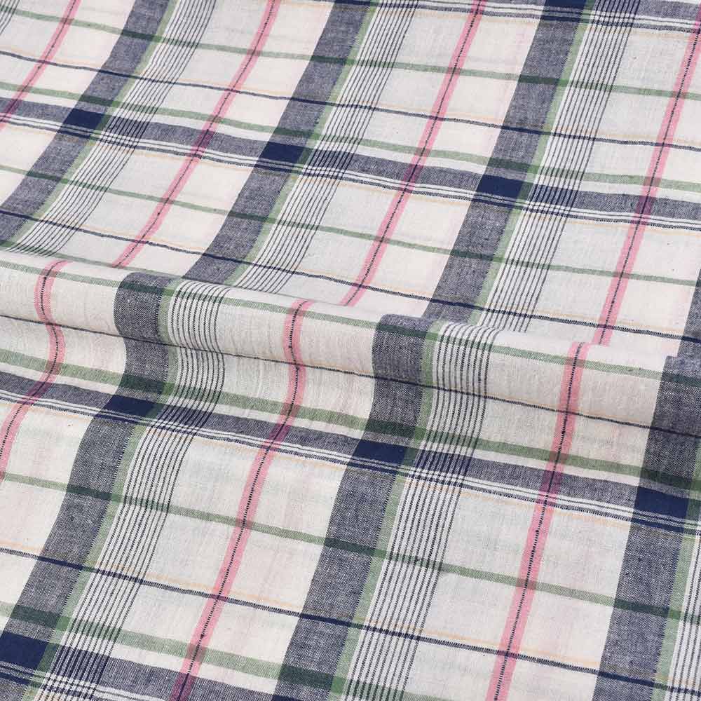 CHECK MULTICOLOUR & WHITE PURE COTTON 66 GSM HANDWOVEN FABRIC