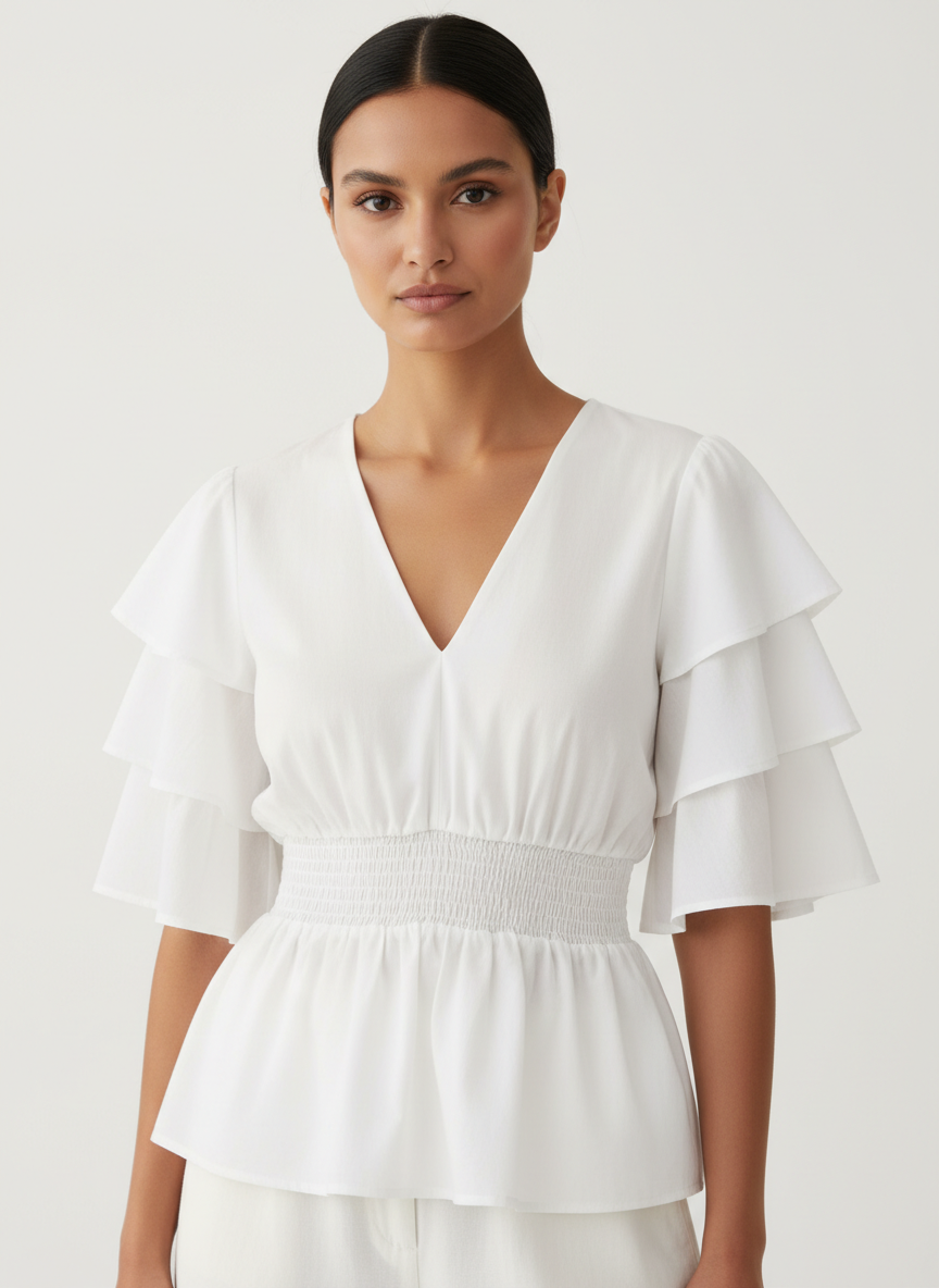 Tiered Sleeves V-Neck Top