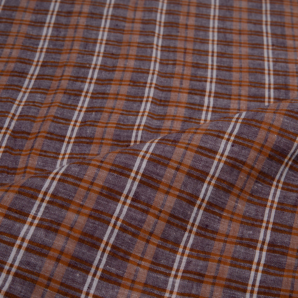 CHECK PLUM & BROWN PURE COTTON 66 GSM HANDWOVEN FABRIC