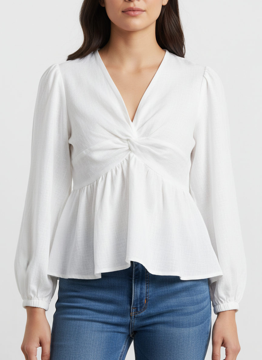 Scallop Gathered Peplum Top