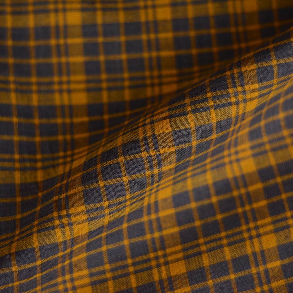 Check Yellow & Grey Pure Cotton 99 GSM Handwoven Fabric