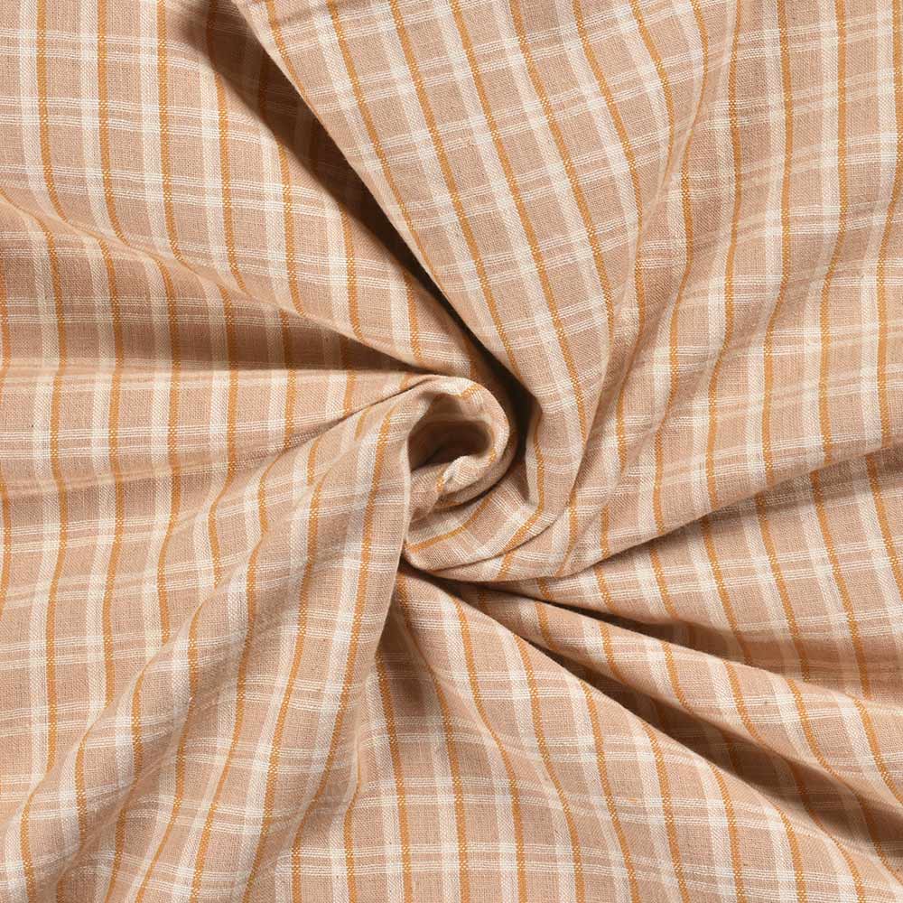 Check Beige Pure Cotton 126 GSM Handwoven Fabric