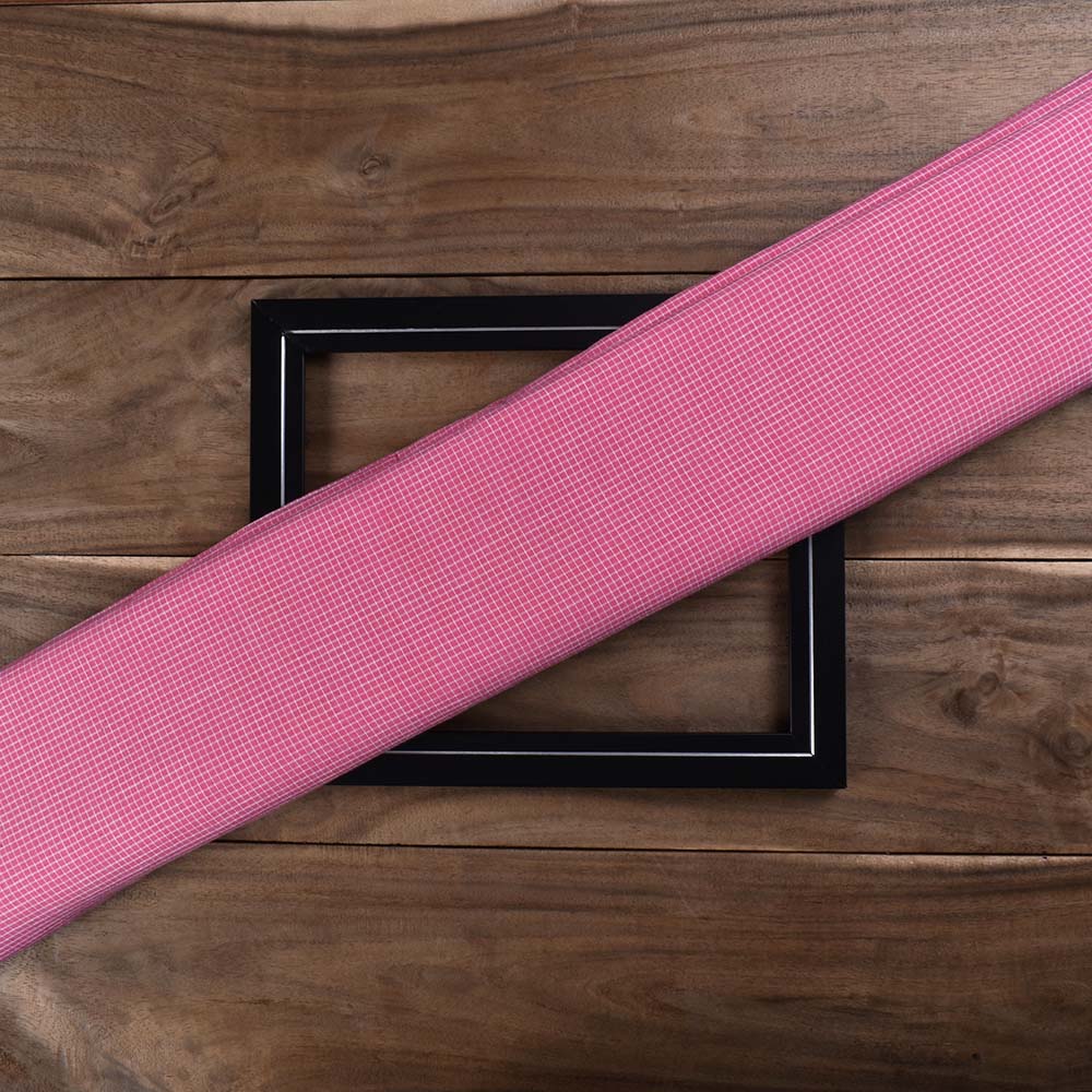 Check Pink White Pure Cotton 82 GSM Handwoven Fabric