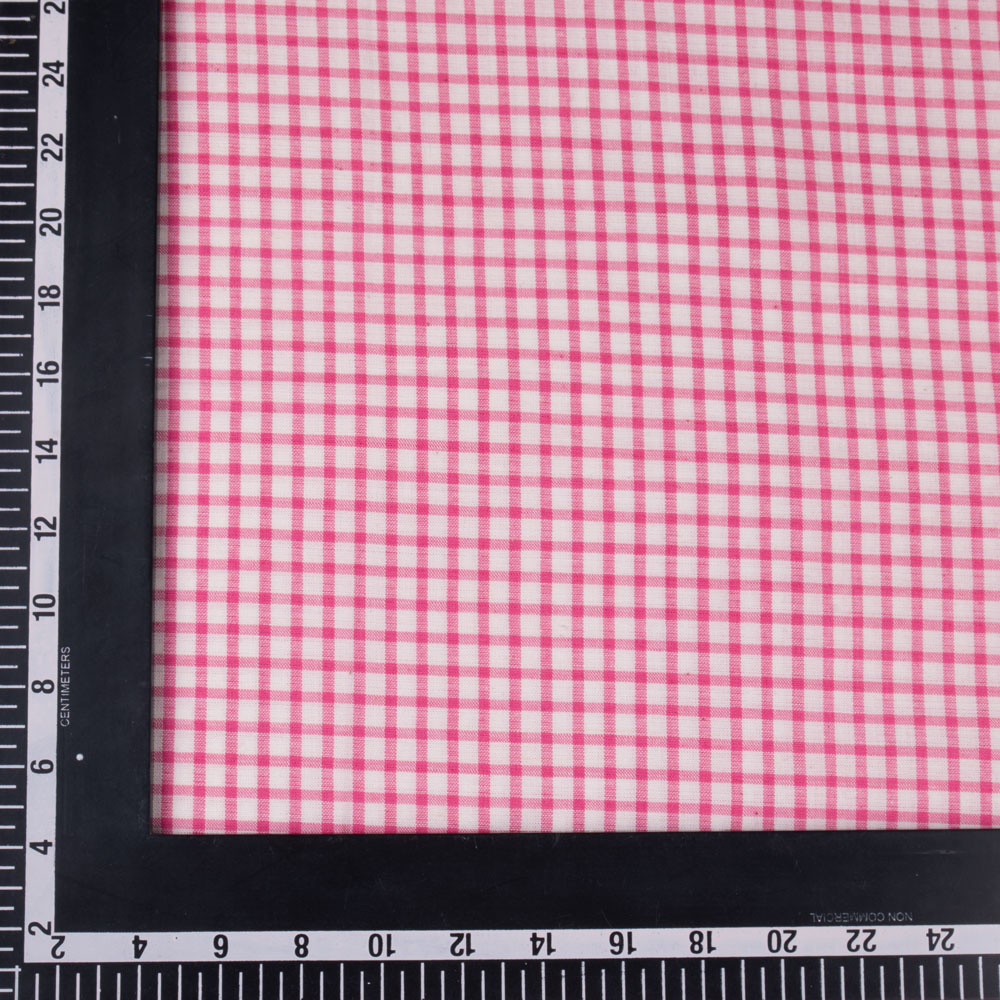 CHECK PINK WHITE PURE COTTON 110 GSM HANDWOVEN FABRIC