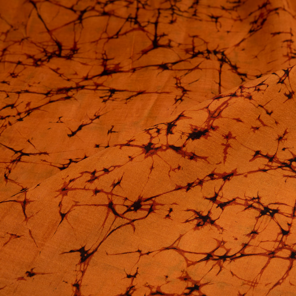 ABSTRACT ORANGE BROWN BATIK MULBERRY SILK 40 GSM FABRIC
