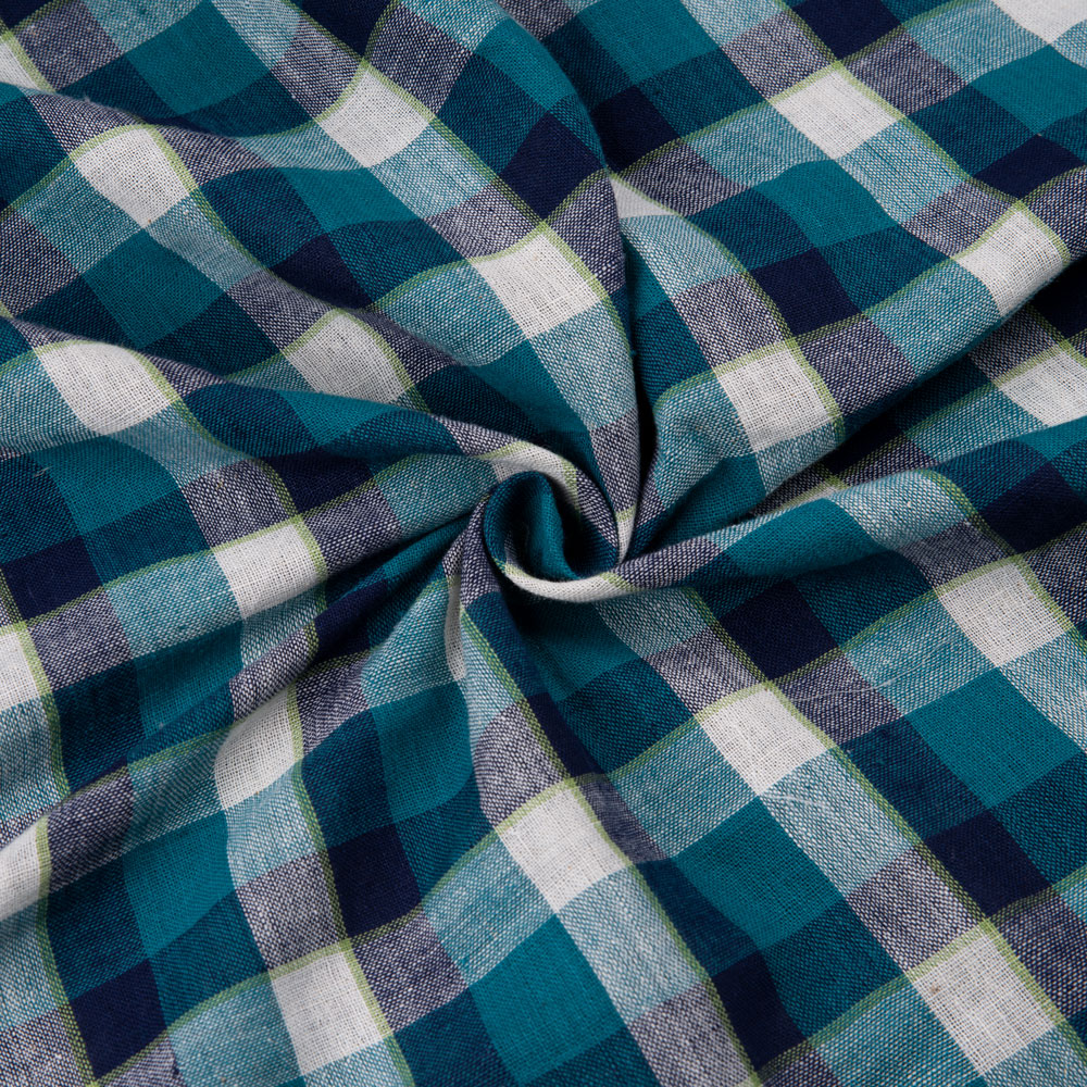Check Teal Pure Cotton 92 GSM Handwoven Fabric