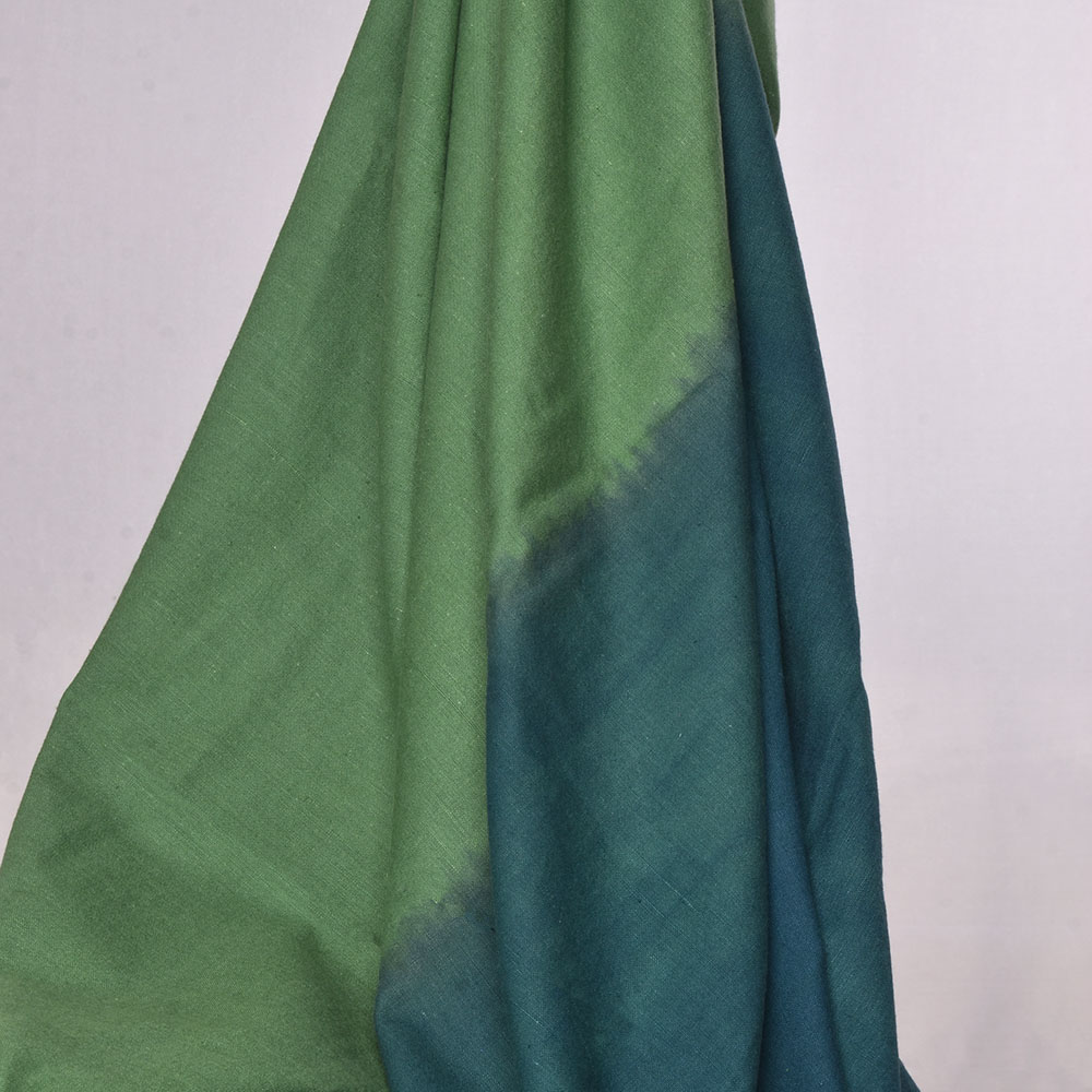 Ombré Tie Dye Blue Green Khadi Cotton 115 GSM Handwoven Fabric