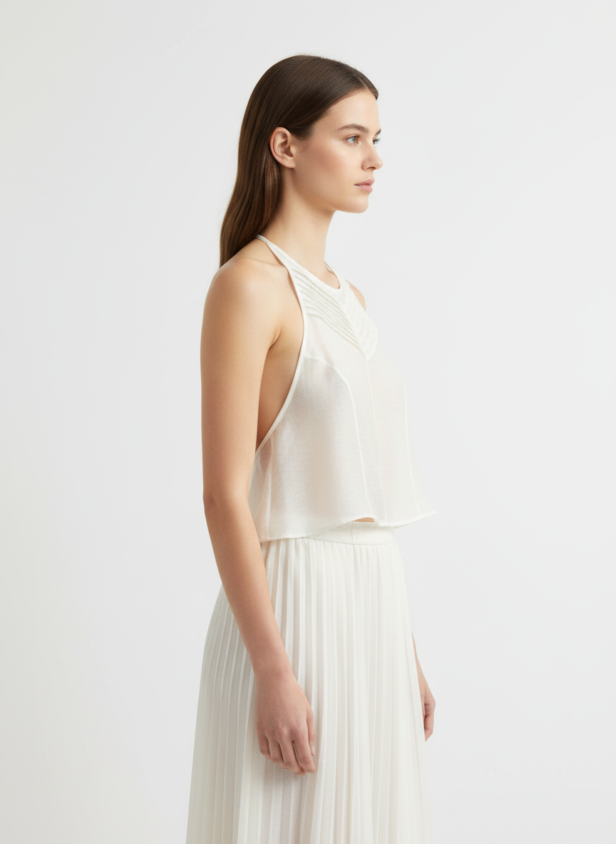Tucks Cropped Paneled Top